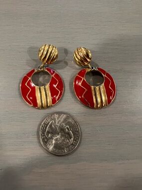Red and gold vintage retro dangly earrings